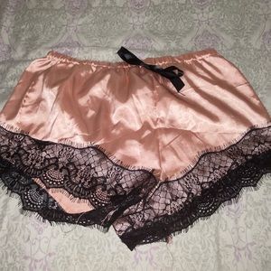 Satin pink and black lace lingerie shorts
